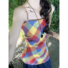 批发已出货 夏季新款吊带<b class='q'>背心</b>美式<b class='q'>复古</b>小个子开叉修身收腰上衣