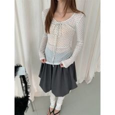 批发原版面料韩系蝴蝶结大方领系带长袖t恤女 网纱纯欲微透<b class='q'>打底</b>薄<b class='q'>上衣</b>