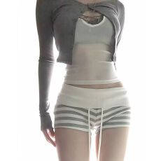 批发原版色织条韩系纯欲风性感修身灰色条纹短裤夏季新款