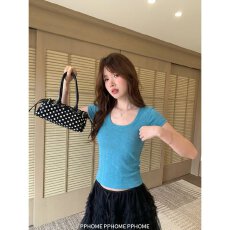 批发已出货  U领短袖t恤正肩修身韩系辣妹显瘦短上衣女