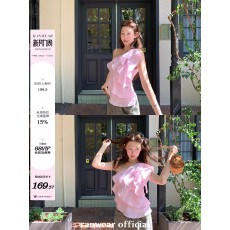 批发已出货 Ranwear'柔光漫纱'多层荷叶边飘带单肩吊带短款上衣