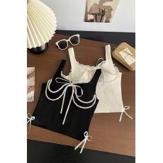 批发已出货 带胸垫 小香风珍珠鱼骨吊带背心女纯欲抹胸上衣蕾丝打底衫