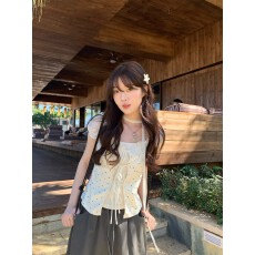 批发已出货 韩系温柔修身假两件波点印花绑带带飘带上衣2026春季新款