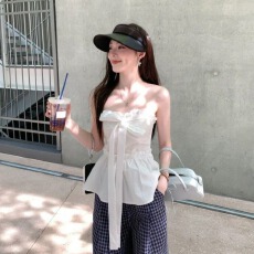 批发已出货 夏季新款法式蝴蝶结绑带抹胸背心女时尚设计感收腰别致绝