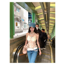 批发已出货 辣妹纯欲性感蕾丝花边拼接吊带背心女夏季款修身收腰显瘦