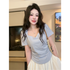 批发已出货 晨领大码正肩短袖T恤女新款夏季设计感上衣胖MM遮肉显瘦