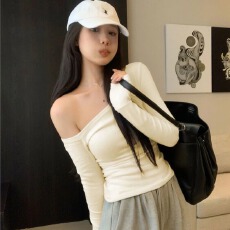 批发已出货 莫代尔92人棉8氨纶260克露肩长袖T恤女装早秋百搭<b class='q'>打底衫</b>上