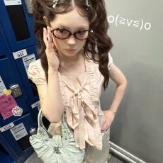 批发法式甜美粉色大蝴蝶结短袖<b class='q'>衬衫</b>