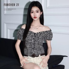 批发黑色格子收腰<b class='q'>衬衫</b>女2026夏季独特泡泡短袖