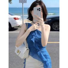 批发夏季<b class='q'>新款</b>设计感漂亮荷叶边小衫<b class='q'>女</b>韩系甜辣妹收腰显瘦别致绝美上衣