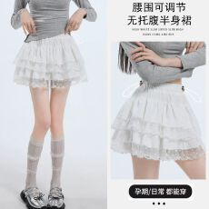 批发超火<b class='q'>雪纺</b>短裙孕妇半身裙夏季薄款小个子蕾丝拼接蛋糕夏天