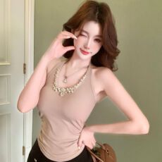 批发挂脖吊带背心女春夏内搭美背<b class='q'>文胸</b>一体修身带胸垫上衣