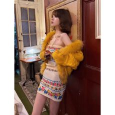 批发小众设计感性感<b class='q'>彩</b>色提花抹胸裙女夏针织弹力修身辣妹包臀<b class='q'>连衣裙</b>