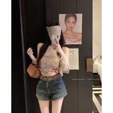 批发已出货 两件套 纯欲风套装复古印花吊带背心<b class='q'>上衣</b>女薄款蕾丝开衫外