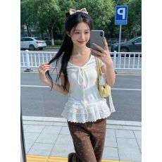 批发纯棉设计感V领蕾丝拼接内搭打底衫t恤<b class='q'>女</b>夏季修身短袖上衣