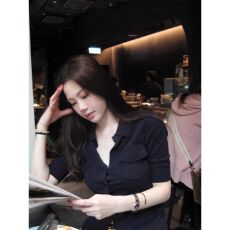 批发橘色翻领中袖口袋<b class='q'>衬衫</b>女<b class='q'>夏季</b>设计感修身显瘦<b class='q'>衬衣</b>针织开衫上衣