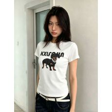 腊肠狗字母印花修身短袖 T 恤女夏季韩系风收腰显瘦百搭短款上衣