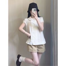 批发皱皱布+原版做法1*1】韩系娃娃领泡泡袖<b class='q'>衬衫女</b>