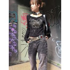 批发长袖t恤女秋<b class='q'>冬</b>内搭修身千禧风朋克v领上衣
