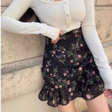 批发已出货 法式复古碎花荷叶边高腰<b class='q'>半身裙</b>女2026夏新款a字短裙