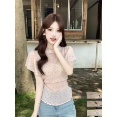 已出货 韩版温柔设计感小众波点印花短袖衬衫女夏休闲甜美上衣