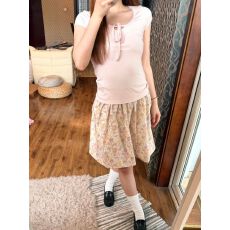 批发已出货 法式粉色蝴蝶结短袖夏季女夏潮上衣