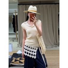 批发韩系时尚坎条翻领小飞袖针织衫<b class='q'>女</b>夏质高级百搭上衣