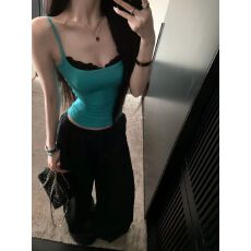 批发蕾丝花边吊带背心女细<b class='q'>肩带</b>褶皱收腰短款辣妹修身内搭上衣