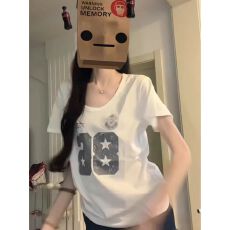 批发夏季时尚美式复古辣妹字母印花正肩短袖<b class='q'>T</b><b class='q'>恤</b>女夏季