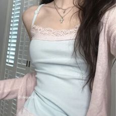 批发韩系夏季简约蕾丝花边纯欲短款修身百搭吊带背心女装夏季新款上