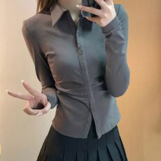 批发JK制服收腰<b class='q'>衬衫</b>女春秋纯欲辣妹领带<b class='q'>衬衣</b>内搭长袖上衣 早秋新款