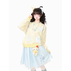 批发蓝鬼公园Languid Park 宅萌猫咪条纹撞色毛衣外套女秋季毛针织衫