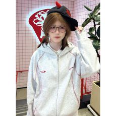 批发薄款 白金拉链+四针六线 后包领 卫衣女 当季热卖 甜酷风 通勤风