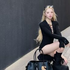 批发仿棉美式辣妹春秋修身<b class='q'>连体</b>短裤绑带v领修身潮酷连衣裤女 上新款