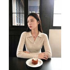 批发巨好看翻领长袖针织衫基础款燕麦色上衣女秋休闲显瘦百搭打底毛