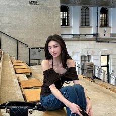 批发法式纯欲辣妹风一字肩<b class='q'>T</b><b class='q'>恤</b>夏季女装新款小众设计感修身吊带短上衣