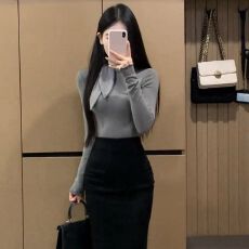批发仿棉 高级感气质系带长袖上衣打底衫春秋修身显瘦<b class='q'>t</b><b class='q'>恤</b>女 早秋新款