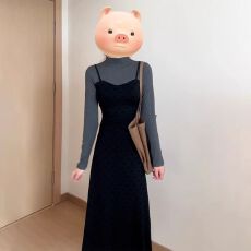 批发法式假两件半高领秋冬连衣裙女秋2026新款显瘦气质<b class='q'>长裙</b>子小众叠