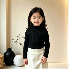 批发优质包芯纱 2026秋冬新款简约系半高领长袖针织童装<b class='q'>亲子装</b> 四码