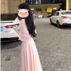 批发法式温柔V领蝴蝶结系带连衣裙女大码胖高级感超仙粉色长袖连衣裙
