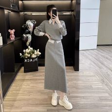 批发灰色高级感休闲时尚套装裙春秋显瘦减龄洋气<b class='q'>运动</b>卫衣半身裙两件