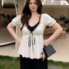 批发纯欲辣妹女装撞色假两件吊带娃娃衫夏季韩版新款<b class='q'>宽松</b>显瘦短袖上