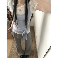 批发少女感假两件短袖绑带t恤女<b class='q'>夏</b>季上衣 应季新款 纯欲风 辣妹风
