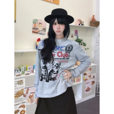 批发美式复古猫咪印花长袖t恤女 2026冬季新款 甜美风 慵懒风 巨显瘦