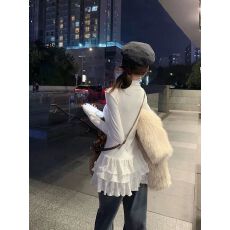 批发小众木耳边半高领芭蕾风女长袖打底衫上衣 秋冬新款 辣妹风 港风