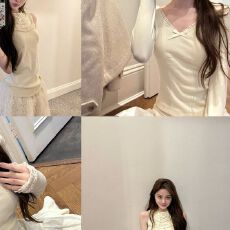 批发慕斯羊绒韩系杏色v领蕾丝花边修身长袖t恤女秋季性感内搭打底上