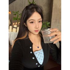 批发纯欲拼接长袖T恤女气质内搭修身显瘦<b class='q'>通勤</b>上衣 初秋上新 ins风