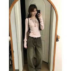 批发克精品<b class='q'>羊绒</b>韩系长袖T恤女秋穿搭修身内搭打底衫圆领收腰上衣