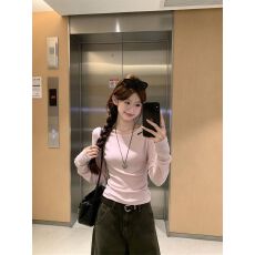 批发克精品<b class='q'>羊绒</b>韩系气质圆领长袖T恤女秋季修身显瘦打底衫内搭上衣
