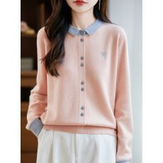批发法式撞色POLO领针织开衫<b class='q'>女</b>2026新款拼色洋气加厚外搭打底衫毛衣
